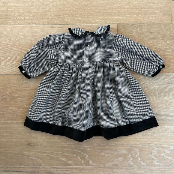 Petit Ami Houndstooth Smocked Pleated Long Sleeve Collared Baby Dress 3 mos - Picture 2 of 4
